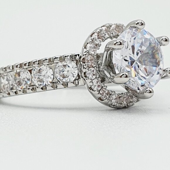 💍 "Engagement Round CZ Diamond Bling Anillos Silver UNVN12128 - Picture 8 of 10